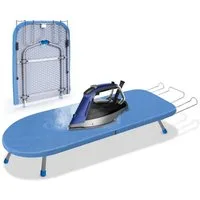 XERSEK Tischbügelbrett Stahl Klappbares Bügelbrett mit Eisenständer 83x31cm Bügeltisch Blau, Bügelbezug aus Edelstahlhalter Feuerfester Stoff Für Zuhause & Reisen
