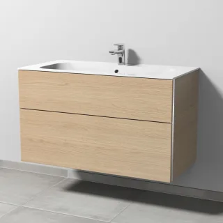 Sanipa 3way Keramik-Set Finion Keramik-Waschtisch und Unterbau mit 2 Auszügen, Eiche-Nordic BR40148