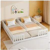 OKWISH Polsterbett Kinderbett,Doppelbett (Polsterbett für Kinder mit Sicherheitsgitter, ideal für 2 Kinder – ohne Lattenrost, 90 x 200 cm), ohne Matratze