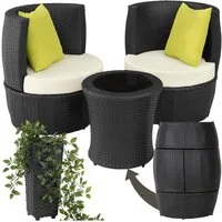 tectake Sitzgruppe Aluminium Rattan Gartenlounge, stapelbar, mit Sicherheitsglasplatte, (Loungeset Nizza, 4-tlg., für Außen in Schwarz), wetterfest und UV-beständig, gepolstert, inklusive Vase und Kissen