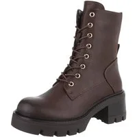 Ital-Design Robuste Stiefelette mit Schnürung für Damen – Herbst-Trend Schnürstiefelette (90152940) Blockabsatz Stiefeletten in Braun