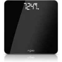 MyBeo Personenwaage digitale Waage für Personen, große Trittfläche aus 6mm Sicherheitsglas, 1-tlg., Badezimmer Digitalwaage, schmales Design, max. Belastung über 150 kg