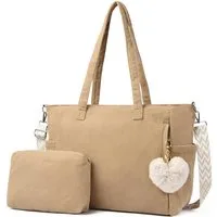 Cachito Schultertasche Damen Umhängetasche Groß Shopper Handtasche Cord Tote Bag Reisetasche, für Arbeit Büro Reisen Einkaufen Schule Strand