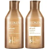 Redken Haarpflege-Set Redken All Soft Shampoo & Conditioner Set 2x300 ml mit Argan-Öl, 2-tlg., Shampo + Conditioner, reichhaltig