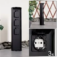 hofstein Gartenleuchte »Pioppi« Steckdosensäule zylindrische Säule aus Metall in schwarz, 3-fach Steckdose, Gartensteckdose mit Klappdeckel, IP44
