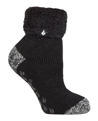 Heat Holders - 1 paire chaussettes antidérapantes de lit femme duveteux hiver - Noir (Queenstown)