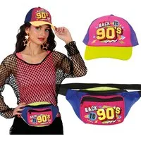 Fiestas Guirca Kostüm, 90S Disco Style Accessoires Cap Gürteltasche Vintage Karneval Party N