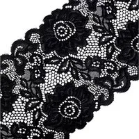 maDDma Spitzenband Elastische Spitze ab 1m x 140mm Blumenmuster Floral Tischläufer, schwarz