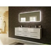 Magnolia Home Waschtisch Badmöbelset Roma XL 2-teilig mit LED Spiegel weiss hochglanz