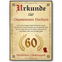 Tigerlino Poster Urkunde zum 60. Hochzeitstag Geschenk 60. Jahrestag Karte Ehepaar, Diamante Hochzeit