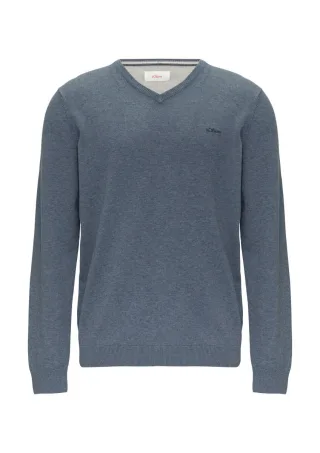 s.Oliver Red Label - Strickpullover mit Logostickerei blau - Gr. - S