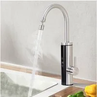 DESFAU Küchenarmatur mit Durchlauferhitzer, Wasserhahn 360° drehbar,3-Stufen Touchregelung spültischarmatur küche,Elektrische Durchlauferhitzer,Gebürstet