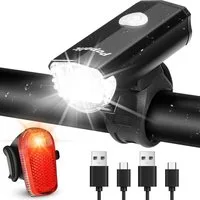 Ophy Fahrradbeleuchtung Fahrradbeleuchtungs-Set (StVZO) – 30/15 LUX, 360° Ausleuchtung, IPX4 wasserdicht, mit USB-Akku (LED Front- & Rücklicht)