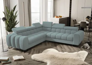 Ecksofa Schlafsofa BASTIEN in Stoff Gemma Türkis Seite Universal