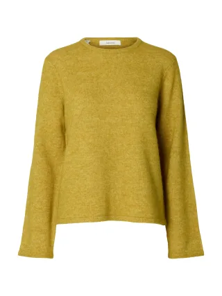 selected women - SLWLULU NEW LS KNIT O-NECK NOOS Avocado Oil - Gr. - S