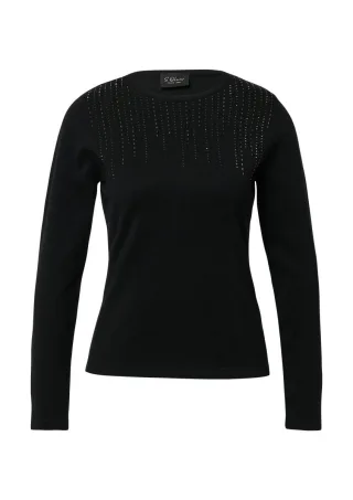 s.Oliver BLACK LABEL - Feinstrick-Pullover im Slim Fit mit Schmucksteinen schwarz - Gr. - 38