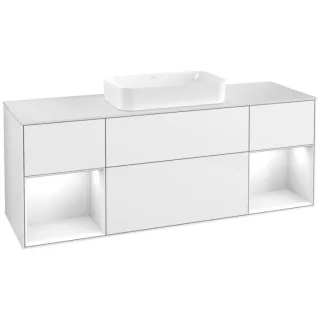 Villeroy und Boch Finion Waschtischunterschrank G331GFGF 160cm, Abdeckplatte white matt, Emotion, Regale Glossy white lacquer, Glossy white lacquer