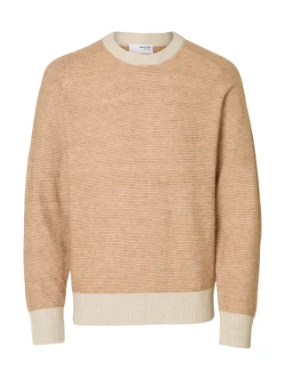 selected men - SLMRAI LS KNIT REG CREW NECK NOOS Braun - Gr. - L