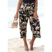 LASCANA Culotte mit luftig-weitem Bein (mit Bindegürtel) mit Blumendruck, Stoffhose, leichte Sommerhose, Schlupfhose