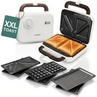 Lebenlang 3-in-1-Sandwichmaker Waffeleisen - Sandwichmaker - Kontaktgrill - Für Panini, Waffeln & Co., 750 W, 3in1 Kombi-Gerät, 15 Min. Timer, Hochwertiges Holzdesign