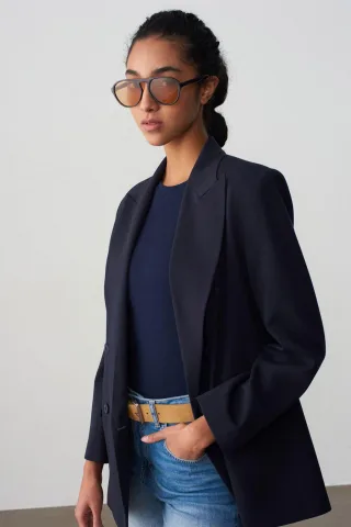 Übergroßer langer Crepe-Blazer-Jacke