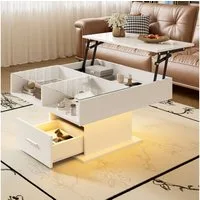KLAM HOME Couchtisch Multifunktionaler Hochglanz-Lift-Couchtisch mit LED-Beleuchtung (verstellbarer Höhe & flexiblem Stauraum), modernes Design für Wohnzimmer, Büro & kleine Wohnungen