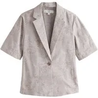 Next Jackenblazer Kurzärmeliger Jacquard-Blazer mit Leinenanteil (1-tlg)