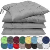 NatureMark Sitzkissen 4er-Set Stuhlkissen 40x40cm mit Bändern, Sitzpolster Kissen 4er Pack, schadstoffgeprüft, Silber grau