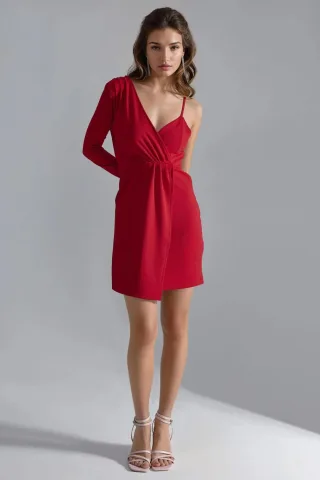 Einarmiges V-Ausschnitt Mini-Kleid