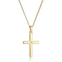Elli DIAMONDS Collierkettchen Kreuz Diamant Weiß Brillantschliff (0.015ct) 585 Gelbgold