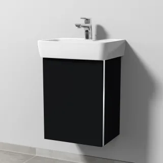 Sanipa 3way Waschtischunterbau zu Geberit Renova Plan Waschtisch mit 1 Tür, Schwarz-Matt BS87008