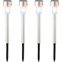 Lumineo LED Solarleuchte, Farbwechsel, warmweiß, LED Solar Außenleuchte 24cm Edelstahl mit Farbwechsel 4er Set