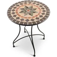 Raburg Gartentisch Mosaiktisch, Balkon- und Terrassentisch, 60 cm Ø, 72 cm hoch, Mayla (rund), liebevolle Handarbeit, Mosaikmuster, schwarzes Metallgestell
