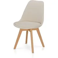 KHG Esszimmerstuhl Küchenstuhl Creme, bis 150 kg belastbar, Skandi Look, Massivholz, 4-Fußgestell, Kunststoffsitzschale mit Cordstoffbezug