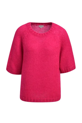 Milano Italy - round neck raglan pullover 1/2 sleeve fuchsia - Gr. - L