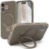 EAZY CASE Handyhülle Outdoor iPhone 16 Case MagSafe Rotation Ring 6,1 Zoll, Outdoor Handy Hülle stoßfest Silikon Case Schutzhülle Bumper Goldbraun