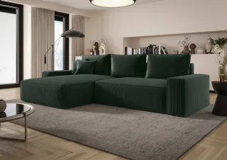 Ecksofa Schlafsofa Sofa WALKEN Stoff Poso Grün Ottomane Links