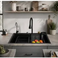Faizee Home Edelstahlspüle Faizee Home Edelstahlspüle Premium, Wasserfall Armatur Set