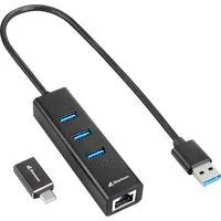 3-Port USB 3.2 Gen 1 Alu Hub + Ethernet, Dockingstation schwarz