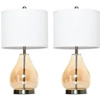 HOMCOM Tischleuchte Nachttischlampe, Ein-,Ausschalter, 1 x E27 (nicht im Lieferumfang enthalten), 2-Set Tischlampen E27 Nachttischlampe Leinen Glas Bernstein