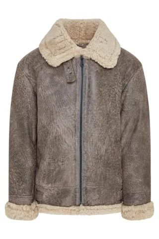 Herren Fliegerjacke aus Schaffellleder B3 WW2, grau, Houston