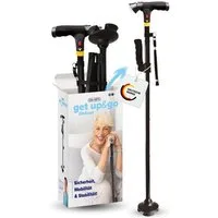 DR-HO'S Gehstock Get Up & Go für Senioren & Erwachsene, Einzelartikel, mit LED-Licht, Alarmknopf, Aufstehhilfe und 4-Punkt-Standfuß, klappbar und höhenverstellbar