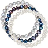 Valero Pearls Perlenarmband 3er Set Armband, Süßwasserzuchtperlen, in weiß/blau/silber, aus Süßwasser-Zuchtperlen