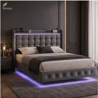 Simurq Polsterbett 140x200 mit Bettkasten LED USB Stauraum Kopfteil (Bettgestell mit Lattenrost, Bettgestell mit Lattenrost, ohne Matratze, 2 Pakete), Schwebendes Design mit 23,5 cm Bodenfreiheit