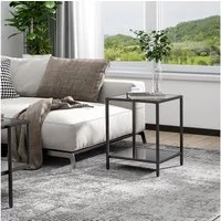 HOMCOM Beistelltisch mit 2 Ebenen, aus Hartglas (Couchtisch, 1-St., Kaffeetisch), für Wohnzimmer, Schlafzimmer, 40 x 40 x 50 cm, Stahl, Schwarz