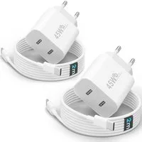 GreenHec USB C Schnellladegerät 45w Samsung Galaxy S26 S25 S24 S23 S22 S21 Fast Schnelllade-Gerät (Spar-Set, 45w USB-C Dual Charger (2er Pack) + 2m Kabel (2er Pack), S26+ Ultra FE Ladegeräte USBC Handy Charger Netzteil Adapter Zubehör)