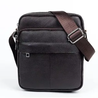 BULLCAPTAIN Genuine Leather Mens Crossbody Bag Compact Messenger Bag Portable Zipper Design Business Casual Fashion Shou