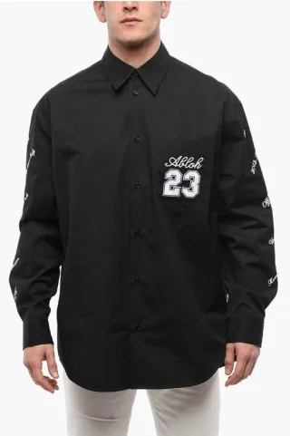 Besticktes Baumwollhemd 23 in Schwarz