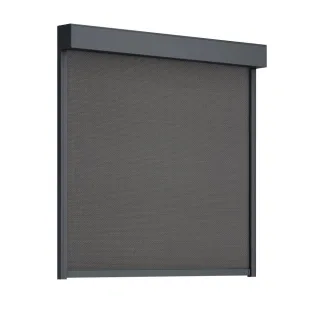 Außenrollo, eckig 90°, Anthrazitgrau, 600 x 600 mm, Tuch Schwarz, ohne Motorsteuerung, individuell konfigurieren