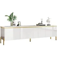 Merax Lowboard hochglanz TV-Ständer mit goldenen Zierelementen & Kabeldurchführungen (1 St), TV-Schrank mit 4 Schranktüren und Metallbeinen, 170x38x50cm